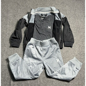 Hurley Gray & Black Colorblock 3-Piece Track Suit Joggers/Jacket/Henley 3T/4T